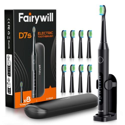 Fairywill Sonic Electric Toothbrush Clean Teeth Rechargeable 5 Modes 8X Heads