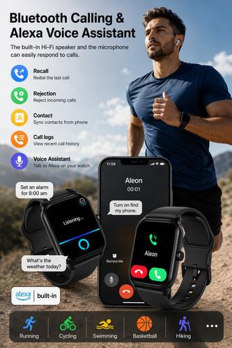 TUYOMA Smartwatch Men Women Bluetooth Calling Fitness Tracker Heart Rate IP68