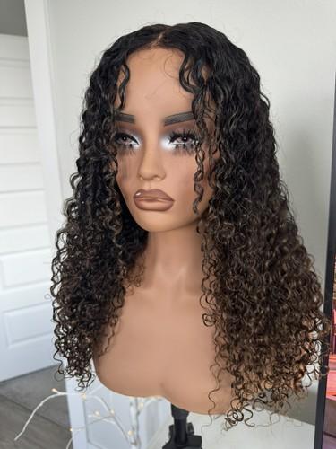 UNice Brown Wet and Wavy Ombre Burmese Curly GLUELESS Human Hair Wig 20”