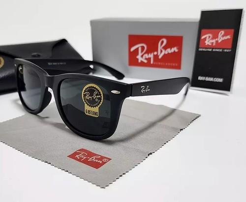 New Ray-Ban RB2140 Wayfarer Sunglasses Black Frame Glass Gray Lens 50/22 mm