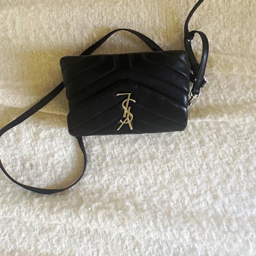 Black Quilted Leather Crossbody Bag YSL Logo Silver Hardware