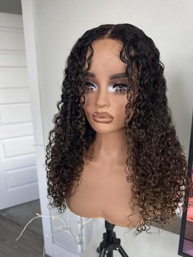 UNice Brown Wet and Wavy Ombre Burmese Curly GLUELESS Human Hair Wig 20”