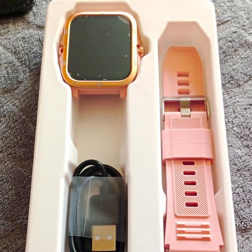 Smart Watch Touchscreen Fitness Tracker Notifications Pink Silicone Strap 44mm